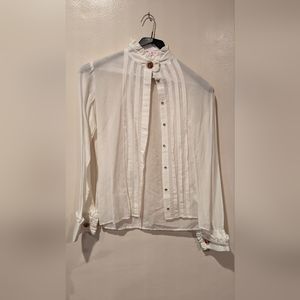 Baden White Blouse Victorian Style hidden buttons French cuffs